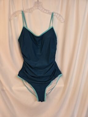 Eomenie Women's One Piece Swimsuit Tummy Control Teal Color Block  Sz M
